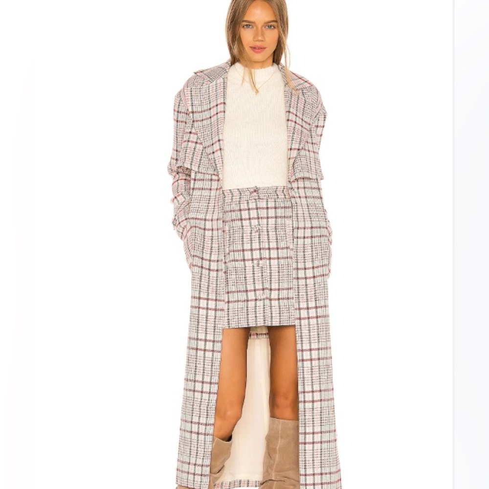 Plaid skirt set with trench coat